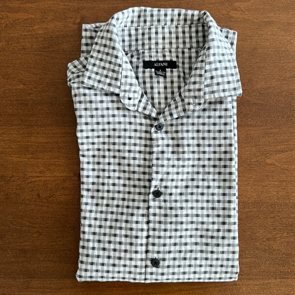 Alfani Dress Shirt Men’s Small black white Checkered buttons long-sleeve slim - Picture 2 of 8